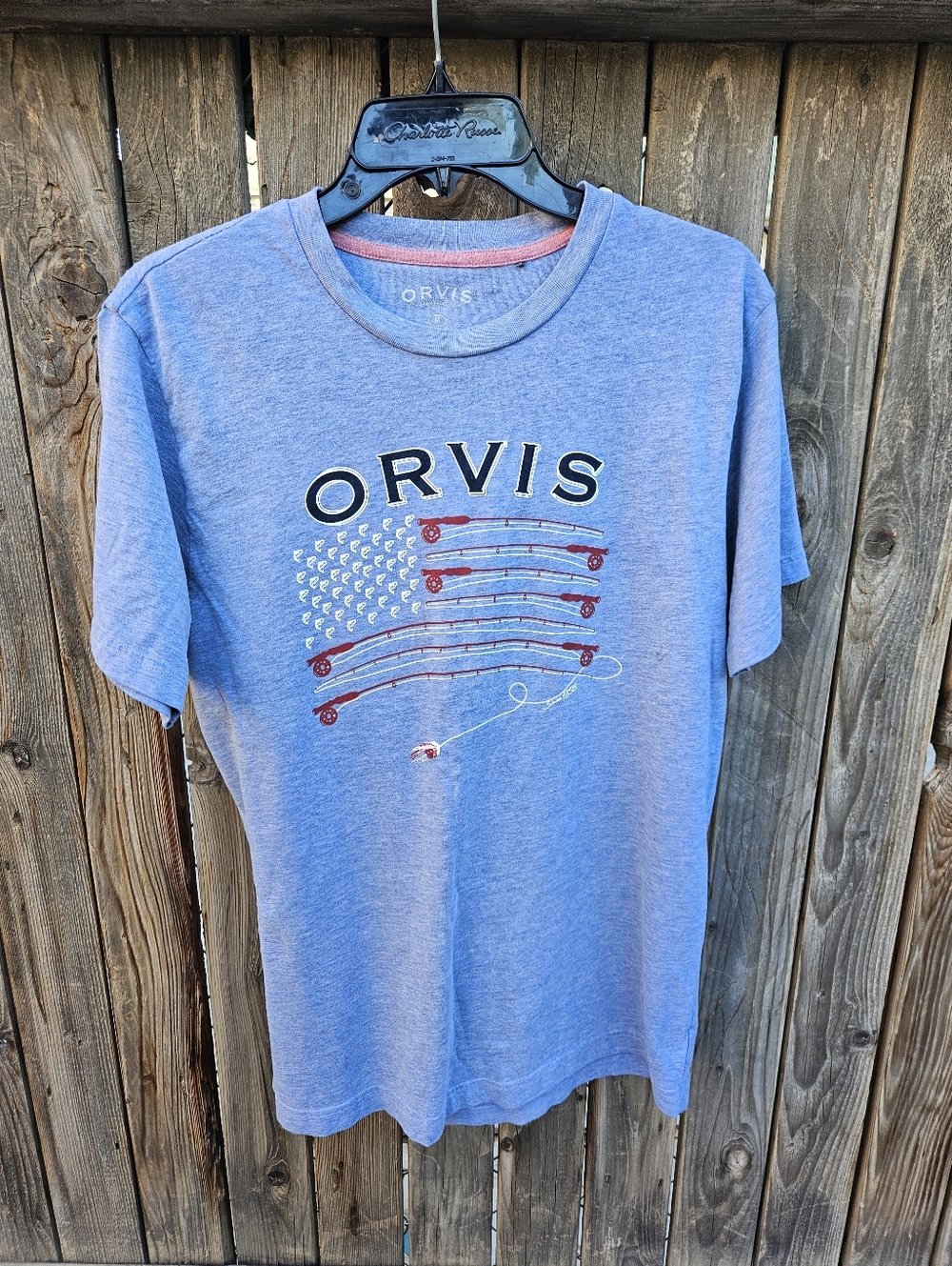 Orvis Light Blue Short Sleeve Graphic Tee with Red Accent Men's Size M